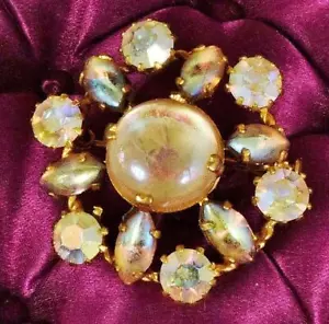 Wunderschön hübsche Vintage französische rosa facettierte & Cabochon Steinbrosche, Pin - Bild 1 von 12