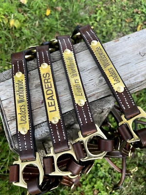 Halter Leaders 1" Habana Cuero Marrón Puntada Blanca Latón Sólido Foto 1 de 4