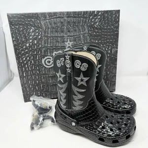 Crocs Black Classic Cowboy Boot Clogs Unisex Size Mens 5 Womens 7 NEW In Box - Picture 1 of 10