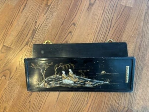 Vtg Black Lacquer Chinese Long Hanging Wall Pocket - Picture 1 of 9