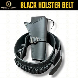 Western Gun Holster BlackLeather Hand Tooled Revolver Cowboy Old West Cross Belt - Picture 1 of 9