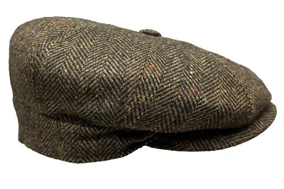 FIEBIG SINCE 1903 fiebig ® WOLLE BAKERBOY FLATCAP KAPPE MÜTZE BALLONMÜTZE FEINES HERRINGBONE BRAUN
