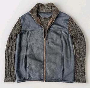 Mens WooL Knit & Sheepskin Shearling Leather CardiGan Sweater Jacket XXL Italy - Picture 1 of 11
