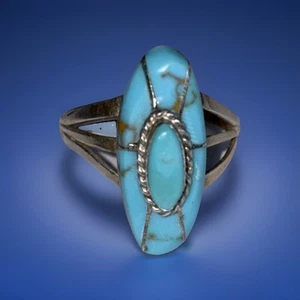 Fred Maloney Navajo Sterling Silver & Turquoise Inlay Southwest Ring Size 7 2.7g - Picture 1 of 9