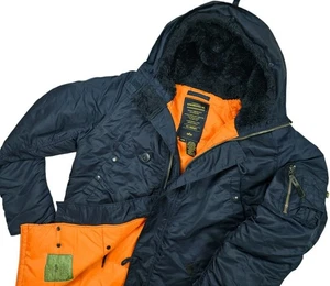 HOT Men's ALPHA INDUSTRIES @ N-3B PARKA EXTREME COLD LINED HOOD NAVY BLUE Coat L - Picture 1 of 19