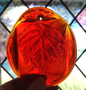 Blenko Amberina Ahornblatt gepresstes Kunstglas Sonnenfänger Ornament - Bild 1 von 4
