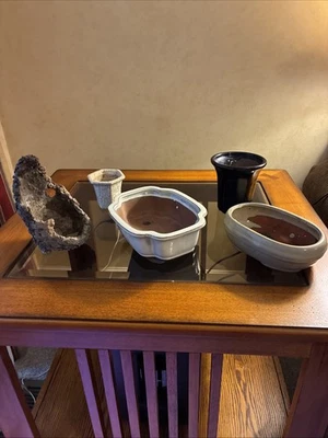 Cinco ollas suculentas/bonsáis de arcilla pequeñas a medianas, Foto 1 de 4