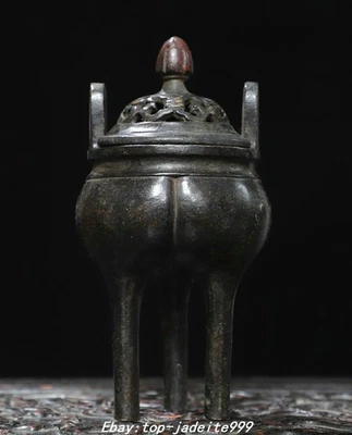 Censario quemador de incienso orejas dobles doradas bronce puro dinastía antigua de 5,9" 3 patas Foto 1 de 4
