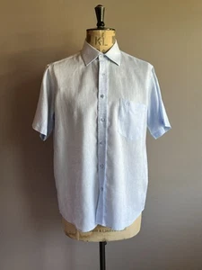 Camisa Savile Row Company Hombre Talla 40 Azul 100% Lino Manga Corta - Imagen 1 de 12