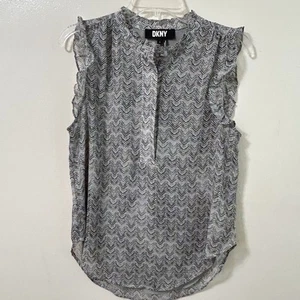 DKNY Sleeveless Rufflle Top, Grey, Sheer, Fully Lined Size S - Picture 1 of 9