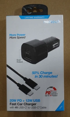 Naztech 20W PD + 12W USB Fast Car Charger w/ USBC Cable | New Sealed - Image 1 of 3