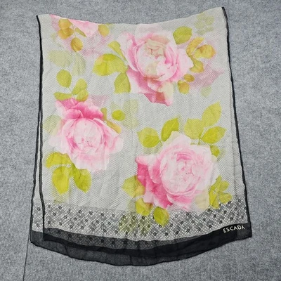 Escada Scarf Rectangle Pink Rose Floral Sheer Romantic Lightweight Elegant - Image 1 of 4