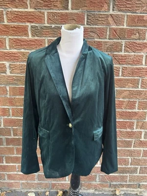 Nuevo con etiquetas Blazer Adrienne Vittadini Elegante Terciopelo Verde Bolsillos con Solapa Botones Dorados L Foto 1 de 4