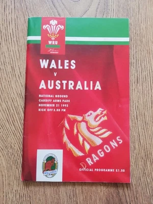 Wales v Australia Nov 1992 Rugby Programme - Image 1 of 2