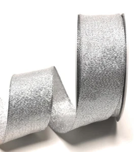 0,40€/m) Brokatband 25m x 40mm Silber mit Draht Brokat Schleifenband Dekoband  - Bild 1 von 2