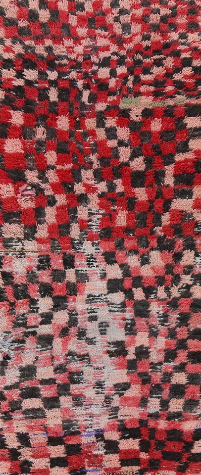 Antique Checked Moroccan Oriental Runner Rug Hand-knotted Modern Wool 3x9 Carpet - Image 1 of 4