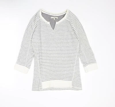 NEXT Womens Ivory V-Neck Striped Cotton Blend Jumper Size 6 - Image 1 of 4