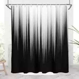 Black and Grey Shower Curtain White Gray Ombre Mens Decorative -12 Hooks, 60X72, - Picture 1 of 5