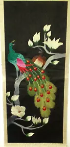 ANTIGUO TAPIZ FLORAL CHINO GRANDE DISEÑADO PAVO REAL SIN FIRMAR - Imagen 1 de 7