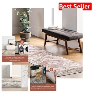 Transitional 2' x 10' Machine Washable Peach Area Rug - Elegant Non-Slip - Picture 1 of 8
