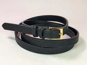 H & M Leather Belt Womens M Skinny Black Gold Buckle Thin 1/2" - Picture 1 of 14