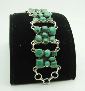 STUNNING VINTAGE ESTATE HEAVY MALACHITE & STERLING SILVER LINK BRACELET, 7.25" - Picture 1 of 9