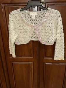 Kroshetta By Papillon Ivory Crochet Sequin Cardigan Women’s Size Medium - Picture 1 of 16