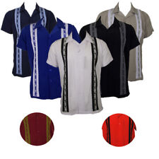 Men's Cuba Guayabera Dress Shirt Embroidered Stripe Button-Up Short Sleeve Tee,
