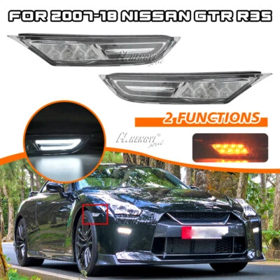 Clear LED Side Marker Signal Lights Lamp Amber/White For Nissan GT-R R35 09-15 - Image 1 of 4