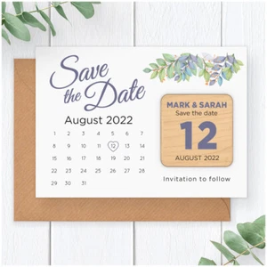Greenery PERSONALISED Wedding Calendar Save The Date Magnets Blue Purple Floral - Picture 1 of 7