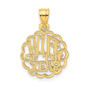14k Yellow Gold WIFE OF THE YEAR Charm Pendant Perfect Gift for Her - Picture 1 of 6