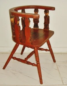 Antique Small Child's Chair Art very RARE Men's figurines hand made - Picture 1 of 6