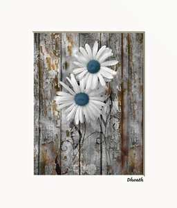 Brown Blue Home Decor Rustic Farmhouse Style Matted Wall Art Prints (Handmade) - Picture 1 of 10