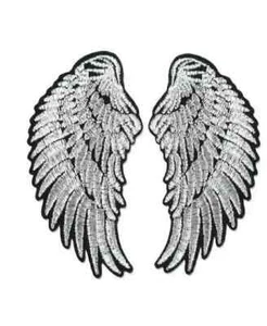 Silber/Schwarze Flügel bestickt Bügelbild Patches 3+1/2 x 1+3/4 Zoll - Bild 1 von 1