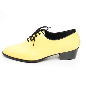 Men's glossy yellow plain toe closed lacing hand made 1.77"heels dress shoes - Picture 1 of 1