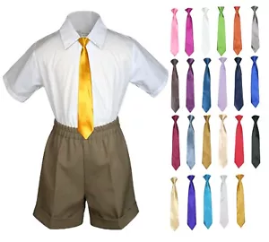 3pc Set Boy Baby Toddler Formal Party TAUPE Shorts Choose a Color Long Tie - Picture 1 of 26