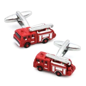 FIRE TRUCK CUFFLINKS Red Enamel Engine w GIFT BAG Fireman Fire FIghter Wedding - Picture 1 of 4