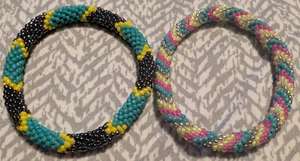 Sashka Co. - Hand Crafted - Nepal - Glass Beads - Pattern Bracelets - Lot of 2 - Picture 1 of 3
