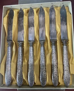 Meriden Silver plate Fruit Knives 6 In Original Box 1860’s - Picture 1 of 3