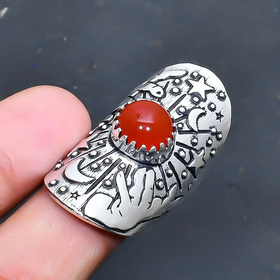 Anillo de joyería de piedras preciosas de cornalina hecho a mano talla 7,5 de EE. UU. Foto 1 de 1