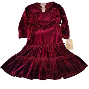 2 Pc. Dress Outfit Deep Burgundy Crushed Velvet Size 6x Youth Girls - Picture 1 of 9