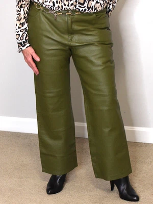 Pantalones de cuero para mujer verde 16 (14) Jean real vintage años 90 Y2K metro Mob esposa raros Foto 1 de 4