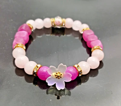 ¡Pulsera Girly Girly!  Rodocrosita, Cuarzo Rosa, Rosa Murano Foto 1 de 4