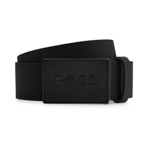 BOSS Belt Hugo Boss Icon S1 Textured Plaque Buckle Italian Leather Belt Black - Picture 1 of 8