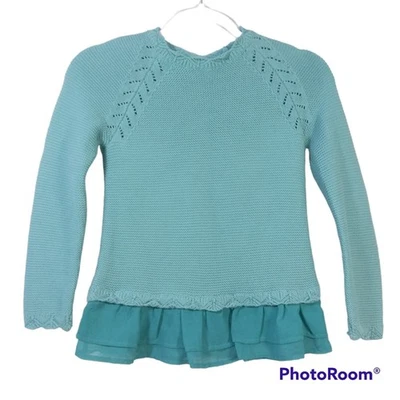 Garnet Hill Kids Blue Knit Sweater With Chiffon Trim Size M - Image 1 of 4