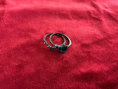Black Steel Double Ring Set With Blue Stone. - Image 1 of 4