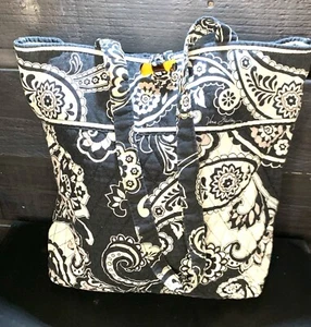 Vera Bradley Midnight Paisley Toggle Tote Black White Paisley Bag Floral Flower - Picture 1 of 18