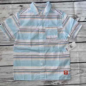 (8) Boys 365 Kids by Garanimals Shirt Button up Collar Stripes Short Sleeve Blue - Picture 1 of 3