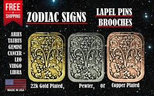 Broche alfiler con solapa de signos del zodiaco, signos astrológicos, hecho en EE. UU. - Imagen 1 de 61