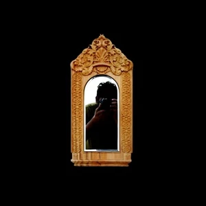 Antique Rustic Wooden Mirror Frame Hand Carved Mirror Wall Hanging Free Shipping - Picture 1 of 6